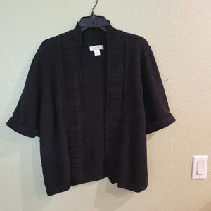 Black Open Front Elbow Sleeve Cardigan